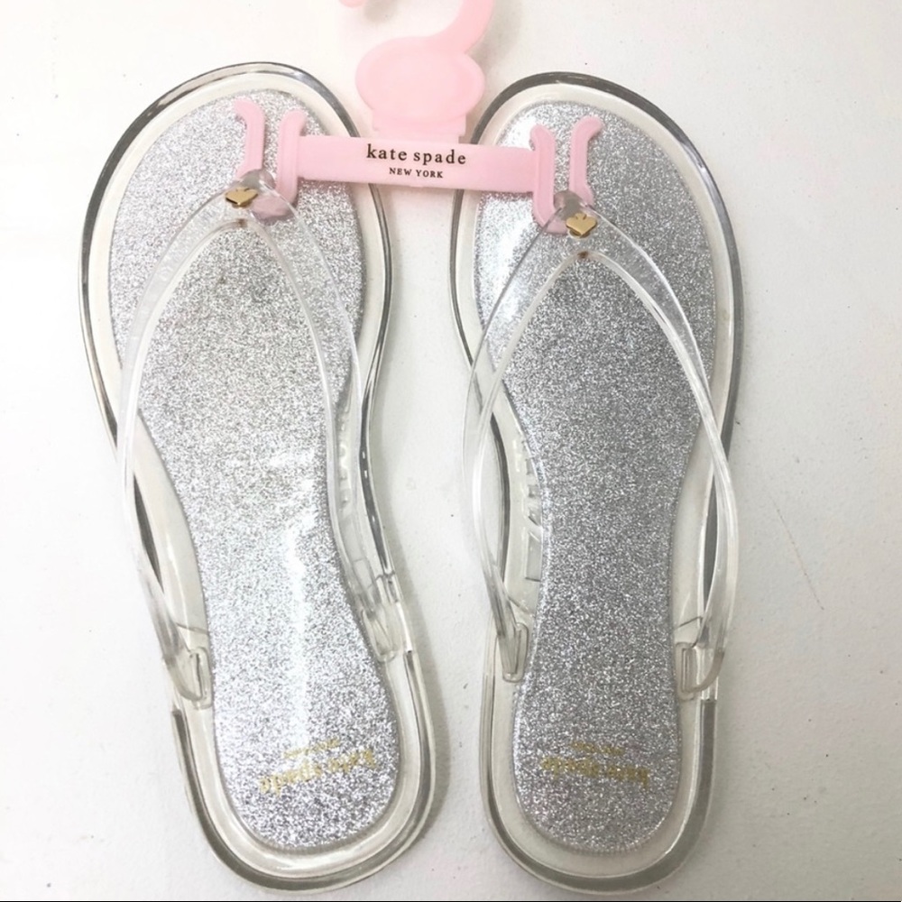 NEW KATE NEW YORK SPADE SILVER GLITTER SANDALS